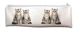 Silver Tabby Kittens Large PVC Cloth School Pencil Case Cat