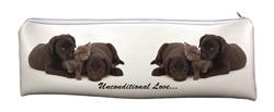 Large, Long School Pencil Case Labrador+Kitten Love