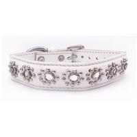 Small White Cat or Puppy Dog Collar With Flower Jewel Fits Neck 9-10.5"