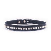 Diamante Black Leather Large Cat or Dog Collar, Fits Neck Size: 11-12.5" CAT001