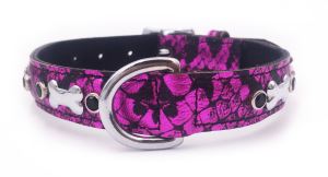 Small Jewelled Purple Snakeskinprint Dog Collar, Fits Neck Size; 9-11.5"