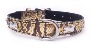 Medium Jewelled Gold Snakeskin Dog Collar, Fits Neck Size, 12.5-16"