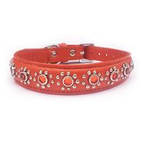 Small Orange Leather Puppy Dog Collar With Flower Jewel Fits Neck 9-19.5"