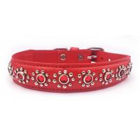 Small Red Cat or Puppy Dog Collar With Flower Jewel Fits Neck 9-10.5"