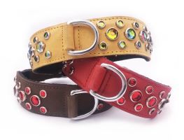 Jewelled Nubuck Dog Collar w. Ruby Gems