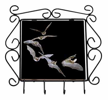 Bats in Flight Wrought Iron Key Holder Hooks