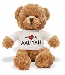 Adopted By AALIYAH Teddy Bear Wearing a Personalised Name T-Shirt