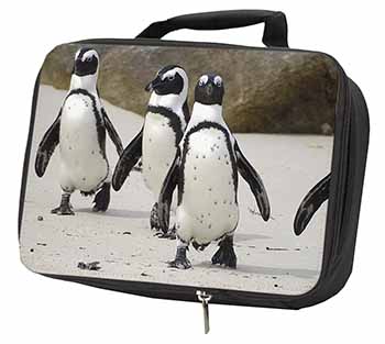 Penguins on Sandy Beach Black Insulated School Lunch Box/Picnic Bag