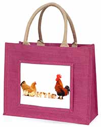 Hen, Chicks and Cockerel Large Pink Jute Shopping Bag