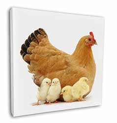 Hen with Baby Chicks Square Canvas 12"x12" Wall Art Picture Print