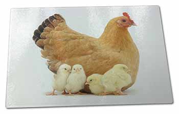 Large Glass Cutting Chopping Board Hen with Baby Chicks