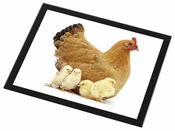 Hen with Baby Chicks Black Rim High Quality Glass Placemat