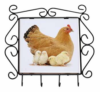 Hen with Baby Chicks Wrought Iron Key Holder Hooks