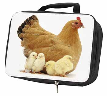 Hen with Baby Chicks Black Insulated School Lunch Box/Picnic Bag