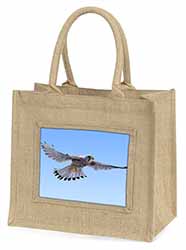 Flying Kestrel Bird of Prey Natural/Beige Jute Large Shopping Bag