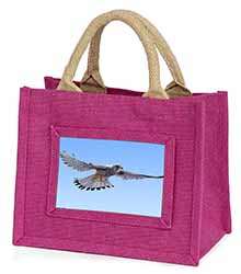 Flying Kestrel Bird of Prey Little Girls Small Pink Jute Shopping Bag