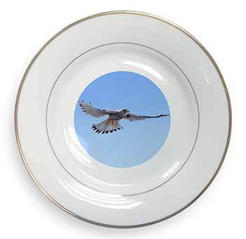 Flying Kestrel Bird of Prey Gold Rim Plate Printed Full Colour in Gift Box