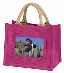 Flying Harris Hawk Bird of Prey Little Girls Small Pink Jute Shopping Bag