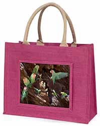 Lovebirds, Pretty Love Birds Large Pink Jute Shopping Bag