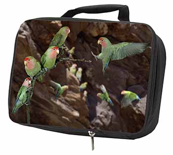 Lovebirds, Pretty Love Birds Black Insulated School Lunch Box/Picnic Bag