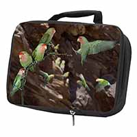 Lovebirds, Pretty Love Birds Black Insulated School Lunch Box/Picnic Bag