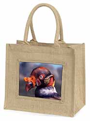 King Vulture Bird of Prey Natural/Beige Jute Large Shopping Bag