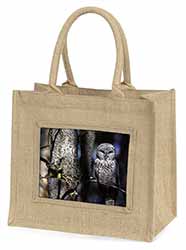 Stunning Owl in Tree Natural/Beige Jute Large Shopping Bag