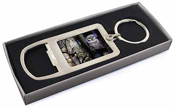 Stunning Owl in Tree Chrome Metal Bottle Opener Keyring in Box