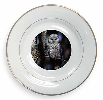 Stunning Owl in Tree Gold Rim Plate Printed Full Colour in Gift Box