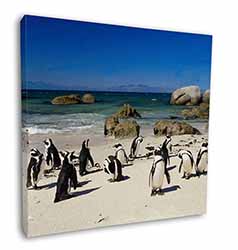 Beach Penguins Square Canvas 12"x12" Wall Art Picture Print