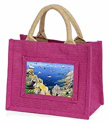 Puffins and Sea Bird Montage Little Girls Small Pink Jute Shopping Bag