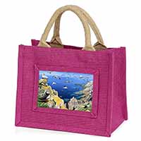 Puffins and Sea Bird Montage Little Girls Small Pink Jute Shopping Bag