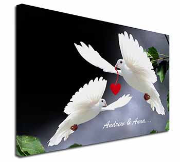 Doves Personalised Valentines Day Gift X-Large 30"x20" Canvas Wall Art Print