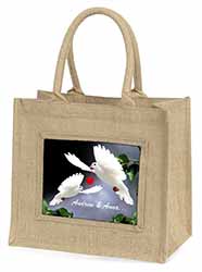 Doves Personalised Valentines Day Gift Large Natural Jute Shopping Bag