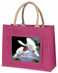 Doves Personalised Valentines Day Gift Large Pink Jute Shopping Bag