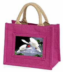 Doves Personalised Valentines Day Gift Little Girls Small Pink Jute Shopping Bag