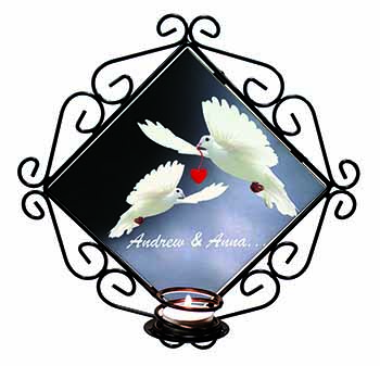 Doves Personalised Valentines Day Gift Wrought Iron Wall Art Candle Holder