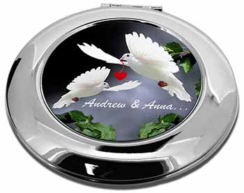 Doves Personalised Valentines Day Gift Make-Up Round Compact Mirror