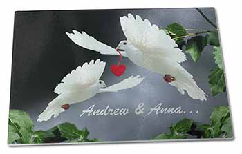 Doves Personalised Valentines Day Gift Large Glass Cutting Chopping Board