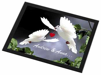 Doves Personalised Valentines Day Gift Black Rim High Quality Glass Placemat