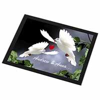 Doves Personalised Valentines Day Gift Black Rim High Quality Glass Placemat