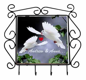 Doves Personalised Valentines Day Gift Wrought Iron Key Holder Hooks