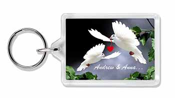 Doves Personalised Valentines Day Gift Photo Keyring printed full colour