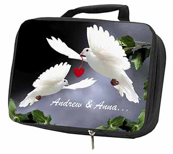 Doves Personalised Valentines Day Gift Black Insulated School Lunch Box/Picnic B