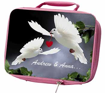 Doves Personalised Valentines Day Gift Insulated Pink School Lunch Box/Picnic Ba