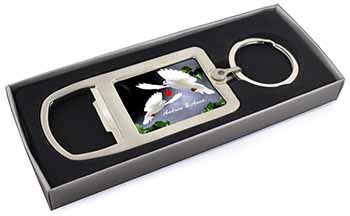 Doves Personalised Valentines Day Gift Chrome Metal Bottle Opener Keyring in Box