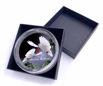 Doves Personalised Valentines Day Gift Glass Paperweight in Gift Box