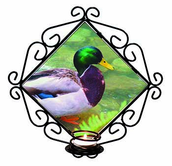 Mallard Duck by Stream Wrought Iron Wall Art Candle Holder