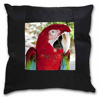 Green Winged Red Macaw Parrot Black Satin Feel Scatter Cushion