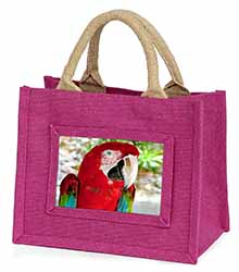 Green Winged Red Macaw Parrot Little Girls Small Pink Jute Shopping Bag